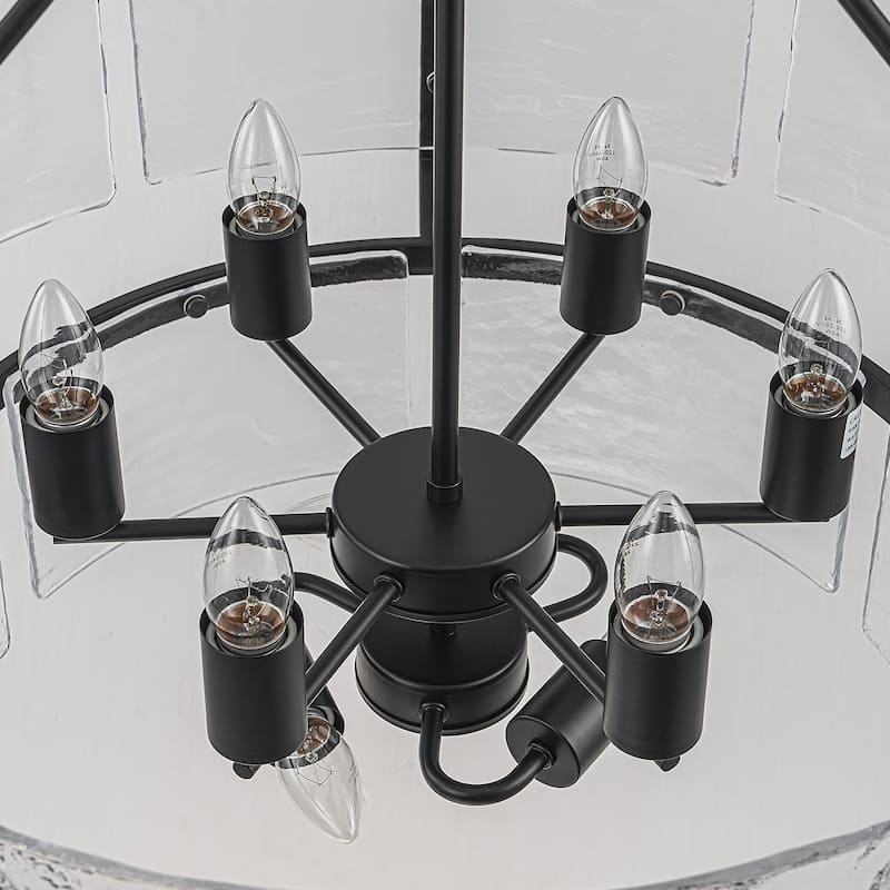 Modern Glam 2-Tire 9-Light Drum Chandelier Textured Glass