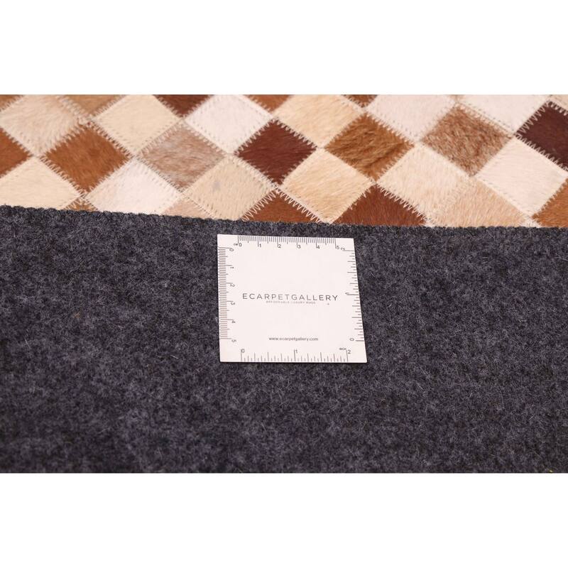 ECARPETGALLERY Handmade Cowhide Patchwork Brown Leather Rug - 4'0 x 6'0