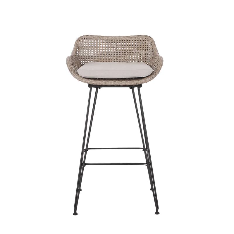 Kevin Outdoor Wicker and Iron Barstool (Set of 4) by Christopher Knight Home
