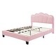 preview thumbnail 38 of 40, Full Size Upholstered Flower-Shape Bed with LED Light Strip & Ottoman,Sherpa Fabric Platform Bed with Wooden Slats Support,Pink