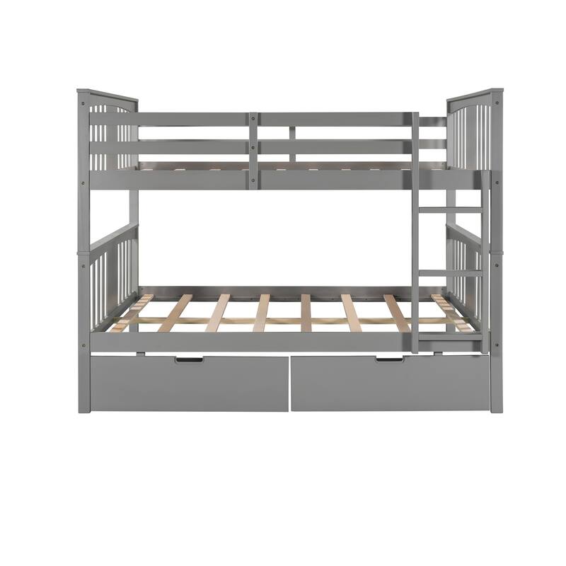Full over Full Bunk Bed with Under-Bed Drawers and Ladder for Bedroom, Guest Room Furniture