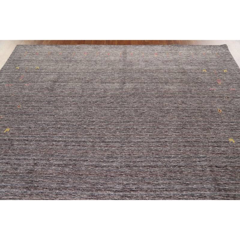 Striped Gabbeh Indian Area Rug Hand-Knotted Brown Wool Carpet - 7'10"x 9'9"