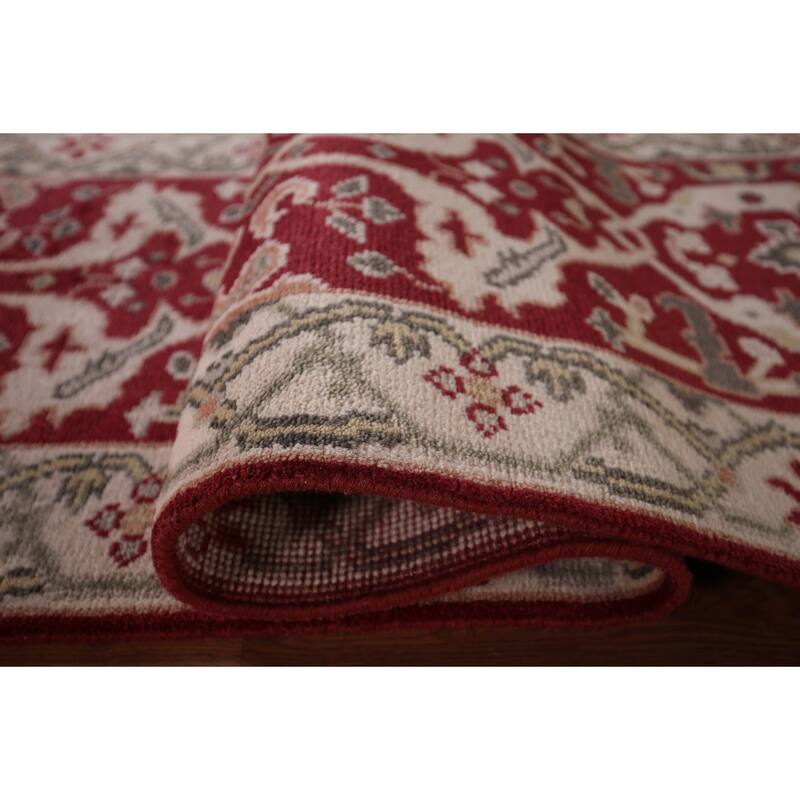 Red Oushak Indian Runner Rug Hand-Knotted Transitional Wool Carpet - 2'7"x 9'8"