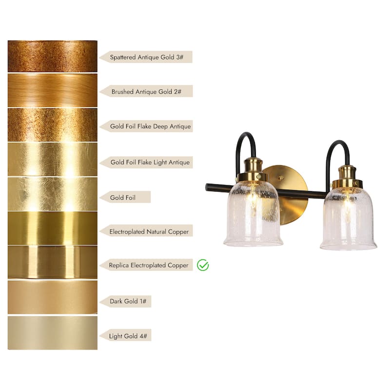 Kesa Modern 2/3-Light Black Gold Bathroom Vanity Lights Seeded Glass Bell Wall Sconces