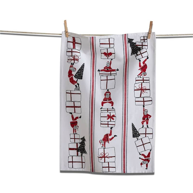 Oh What Fun Santa Dishtowel Red Cotton Kitchen Towel Christmas 26x18 Machine Washable Kitchen Textiles
