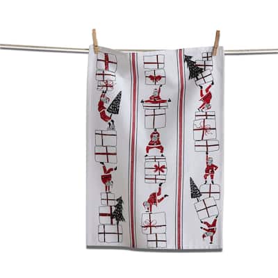 Oh What Fun Santa Dishtowel Red Cotton Kitchen Towel Christmas 26x18 Machine Washable Kitchen Textiles