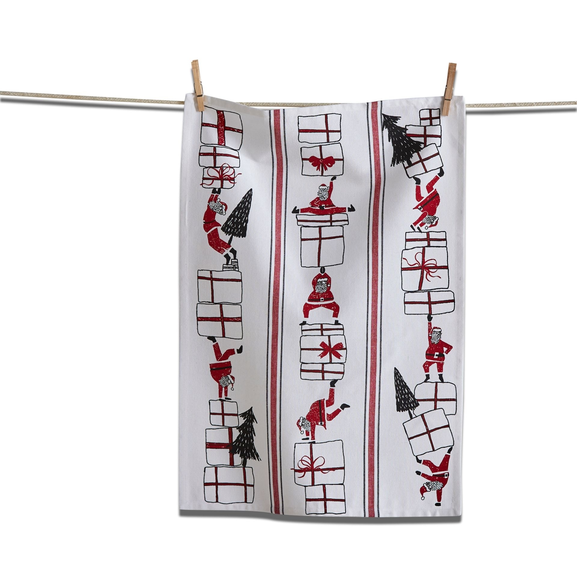 Oh What Fun Santa Dishtowel Red Cotton Kitchen Towel Christmas 26x18 Machine Washable Kitchen Textiles