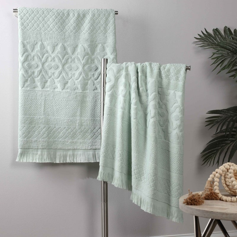Superior Rolla Cotton Geometric Jacquard Plush Soft Bath Sheet Set of 2