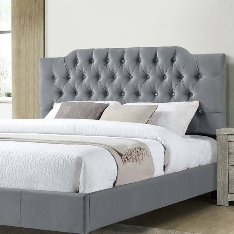 Modern Gray Velvet Full Size Bed with Tufted Headboard