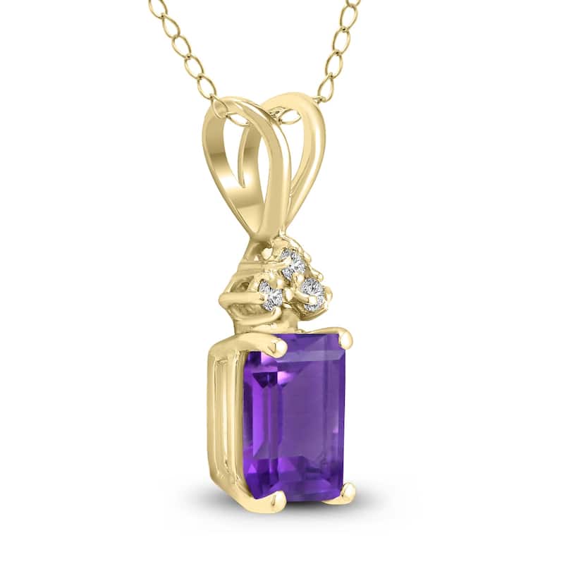 Marquee 14K Yellow Gold 7x5MM Emerald Shaped Amethyst and Diamond Pendant