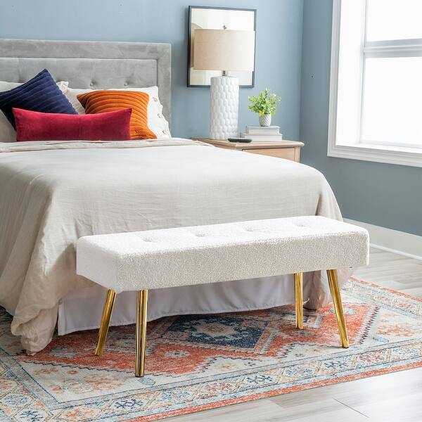 Modern White Teddy Fabric Bench With Gold Legs Bed Bath & Beyond