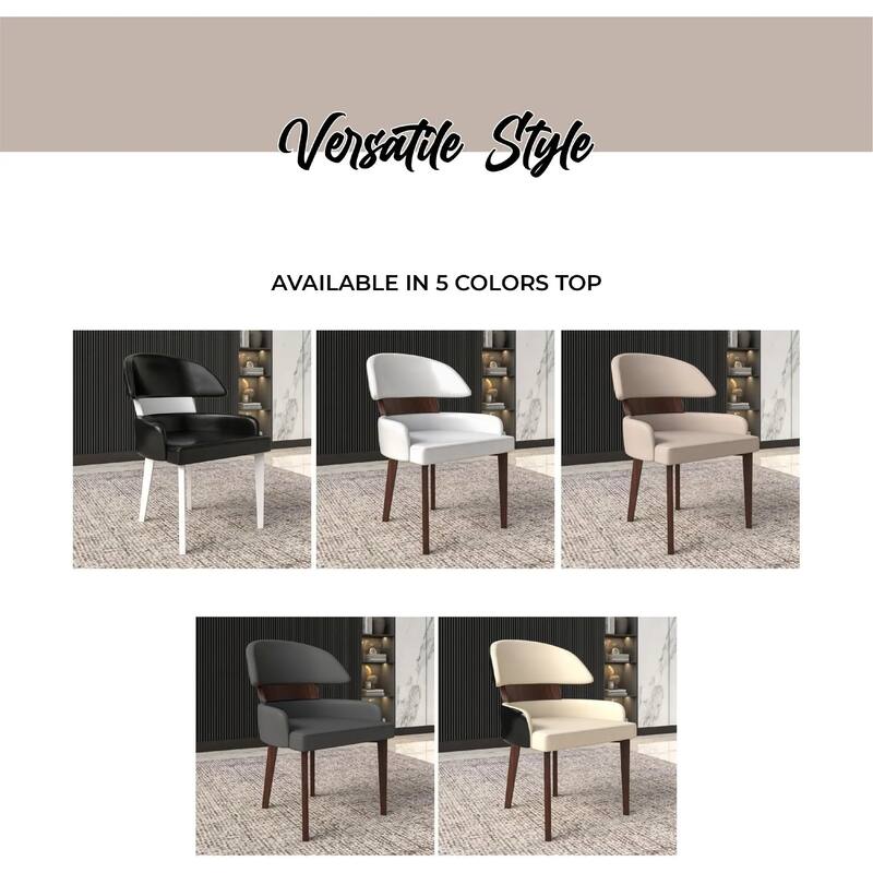 Ethos Leather Dining Chair with Rubberwood Legs Curved Back Accent Chair for Kitchen and Dining Room Set of 4