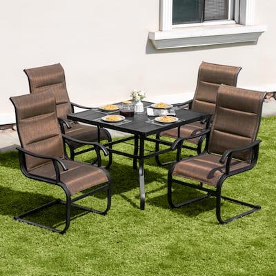 Outdoor 5-Piece Dining Set with Umbrella Hole, Textilene and Iron