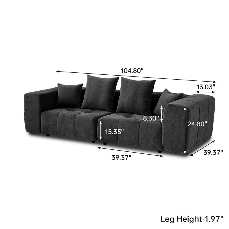 104.8" Linen Sectional Loveseat Sofa Modular Couch with Pillows