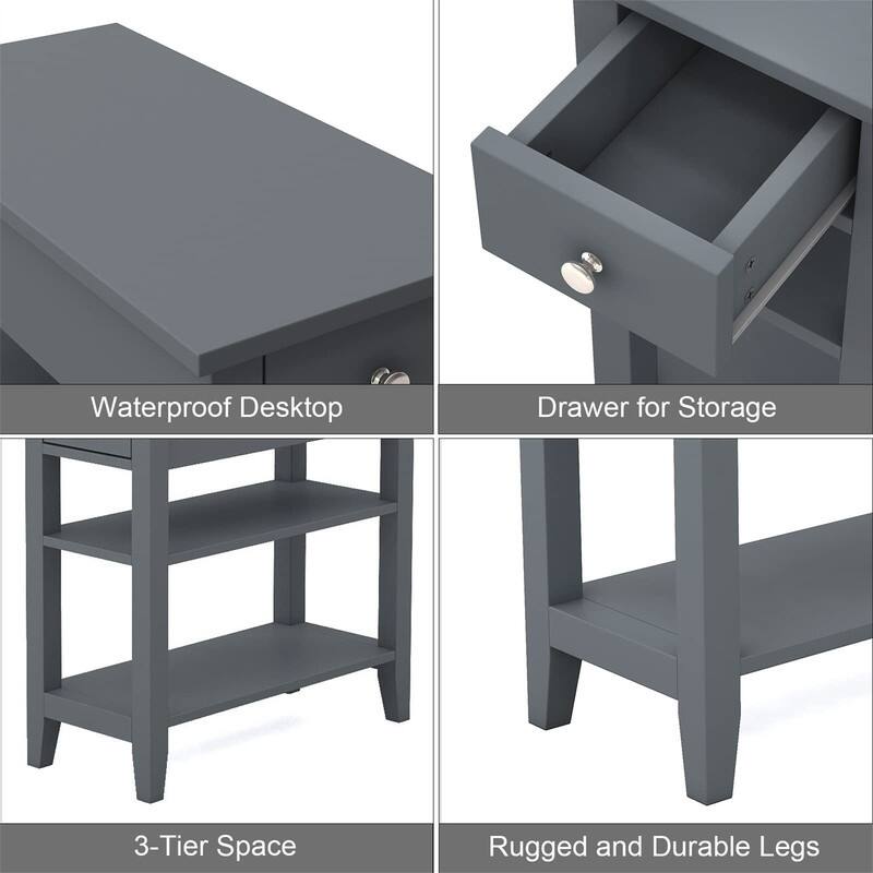 Narrow End Table with Drawer and Shelf - 11.22"D x 23.62"W x 24.02"H