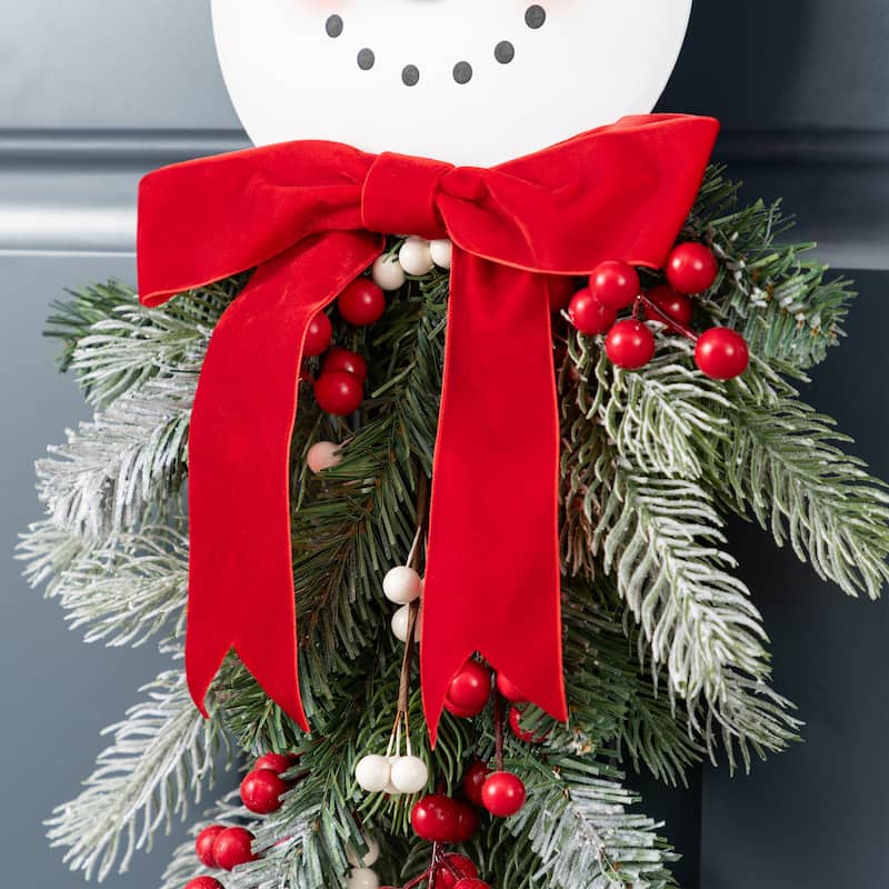 Glitzhome 25"H Greenery Floral Snowman Door Hanger Wall Hanging Decor