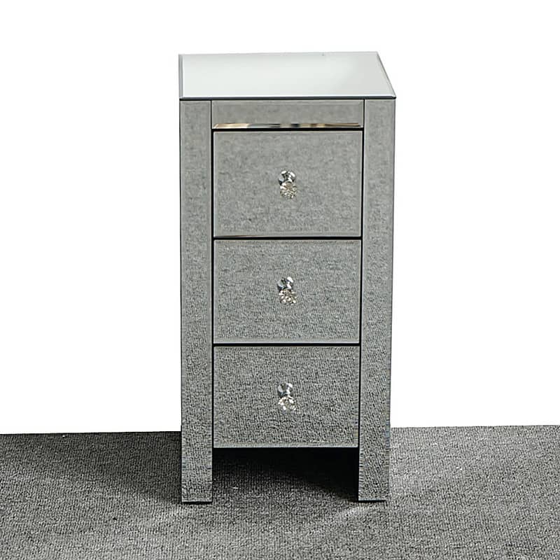 Mirrored Glass Bedside Table with Three Drawers