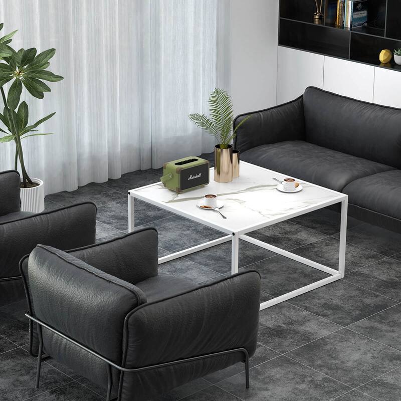 Costway Coffee Table Modern Rectangular Coffee Table Metal Frame For - 27.5'' x 27.5'' x 16''
