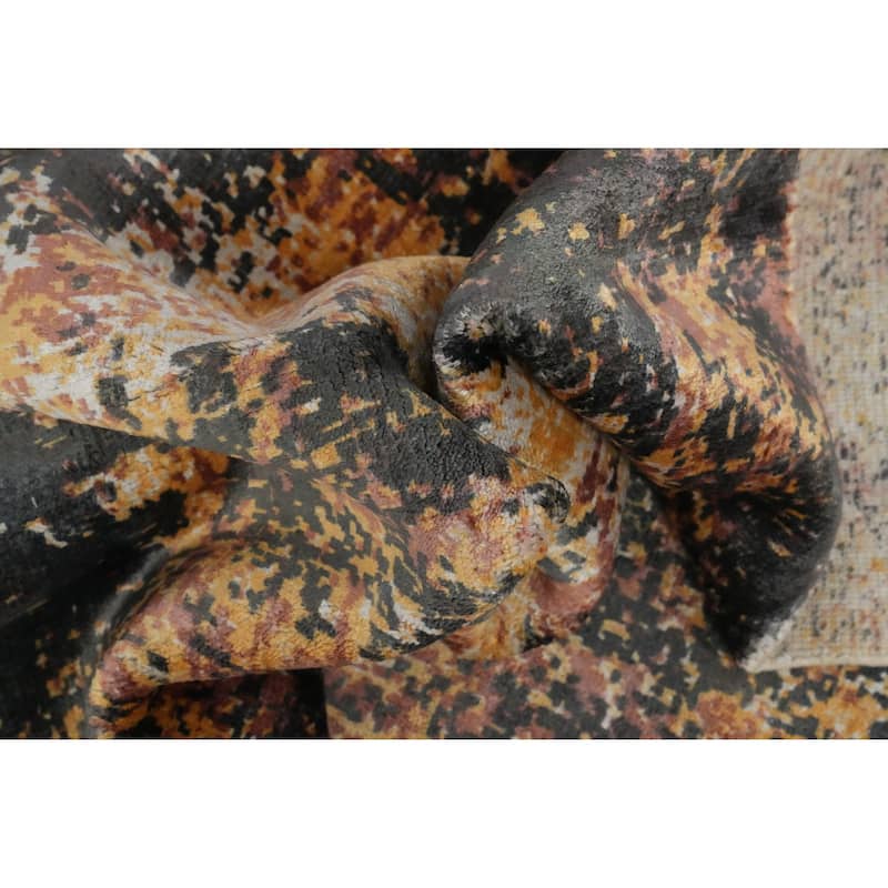 Hand Knotted Oriental Viscose Silk Carpet Modern Abstract Oranges & Rust Abstract Area Rug - 9' 7'' X 6' 9''