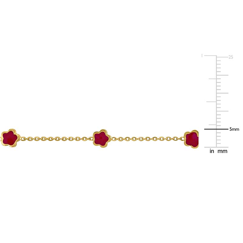 Miadora Red Enamel Flower Station Bracelet 14K Yellow Gold