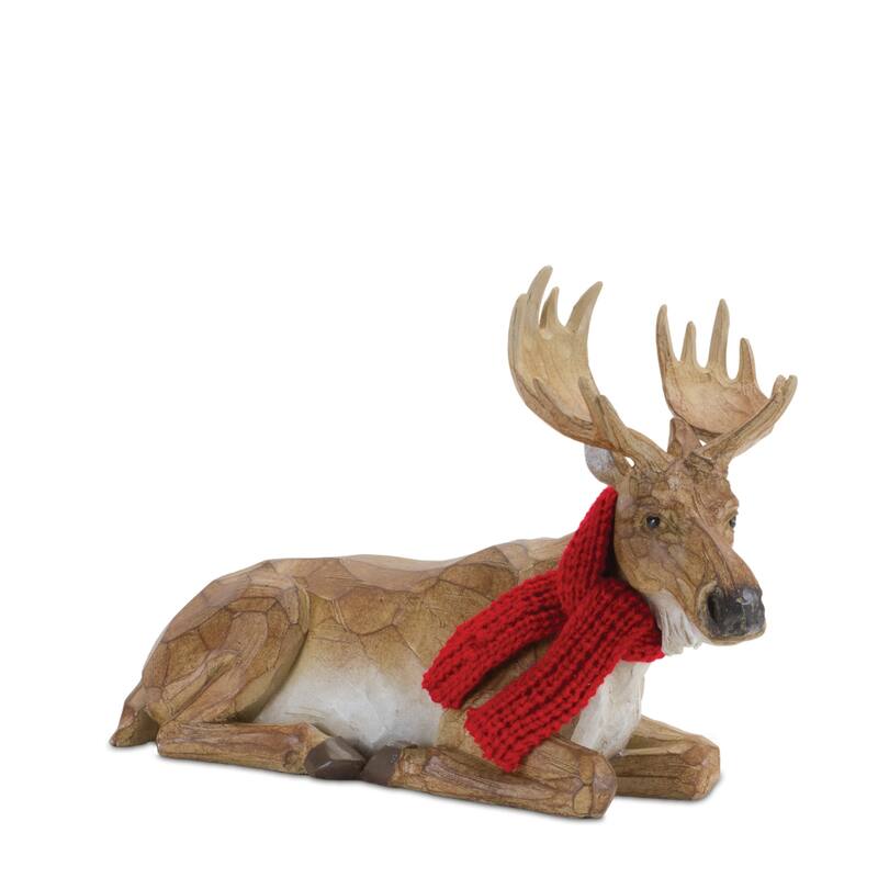 Carved Winter Moose with Scarf Christmas Tabletop Decoration - 10.25" - Set of 2