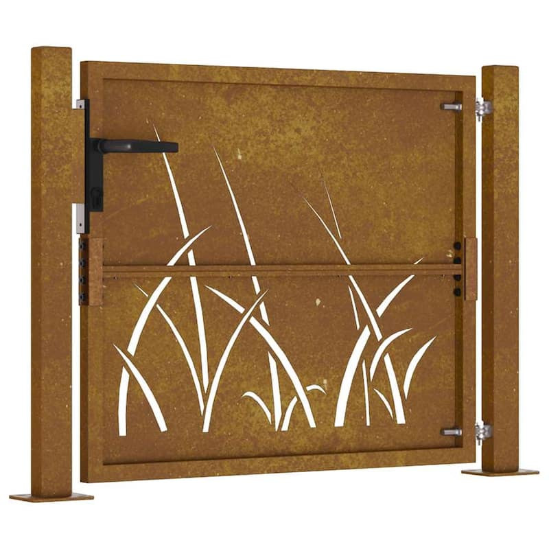 vidaXL Garden Gate Decorative Door Outdoor Fence Corten Steel Grass Design - 43.3 x 41.3"