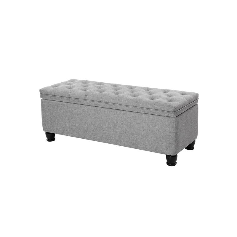 46.5'' Light Grey Storage Ottoman with Tufted Design and Solid Wood Legs - Light-Grey