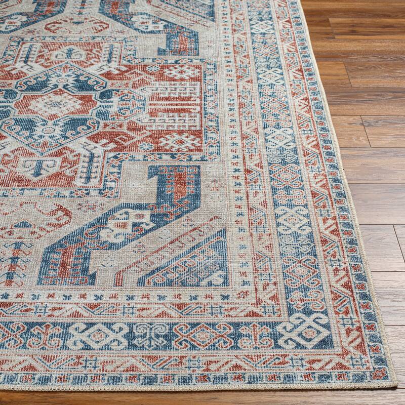 Livabliss Lemery Faded Tribal Printed Washable Area Rug
