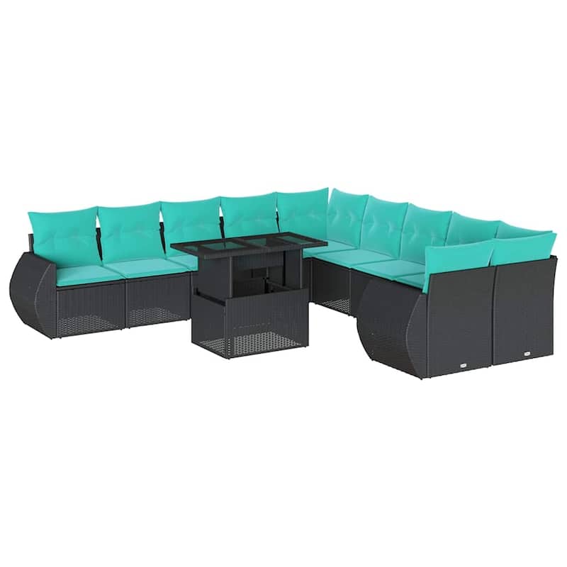 vidaXL 11 Piece Patio Sofa Set with Cushions Black/Brown/Gray Poly Rattan - 24.4 x 24.4 x 27.2