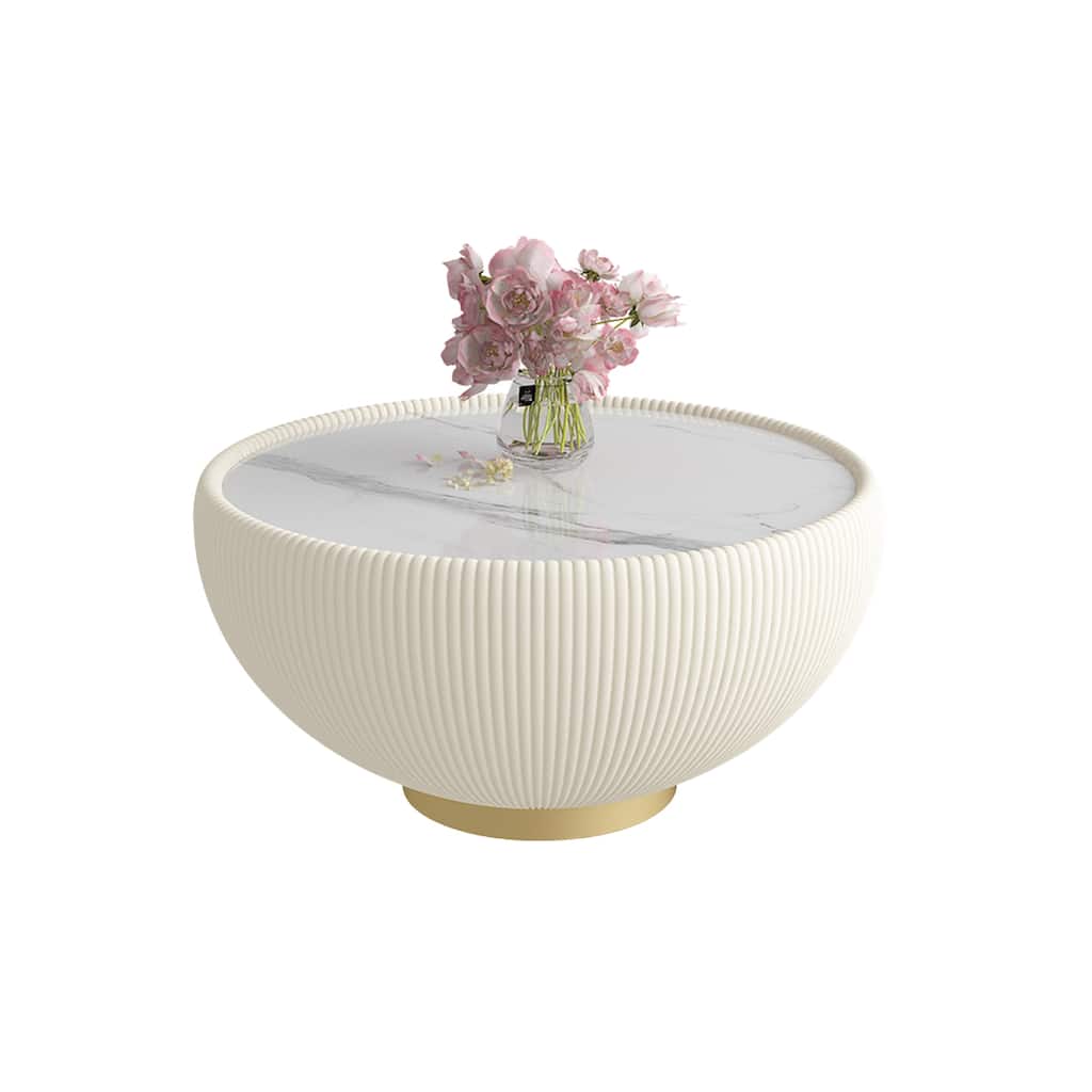 Light Marble Top Cup Shape Leather Coffee Table