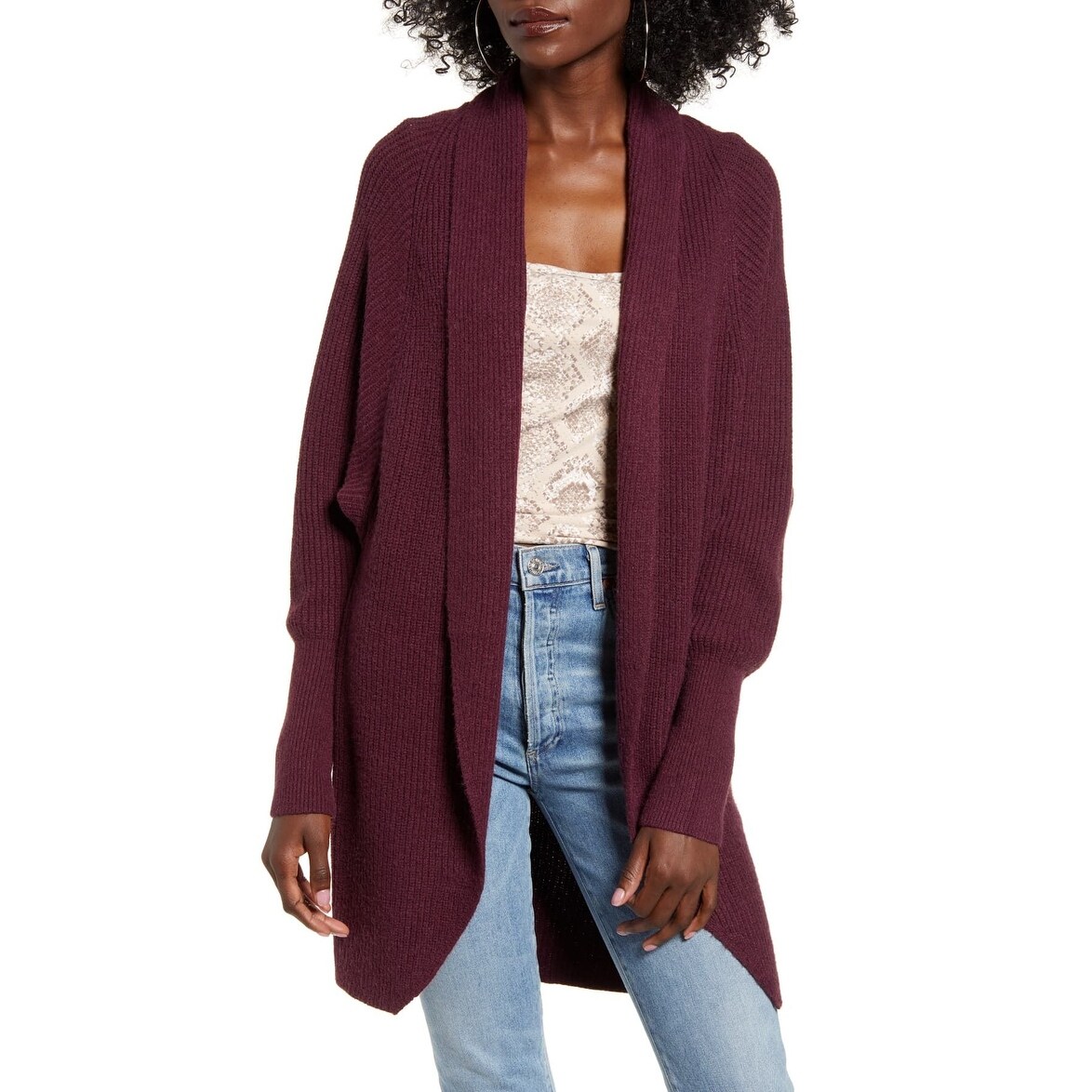 purple open cardigan