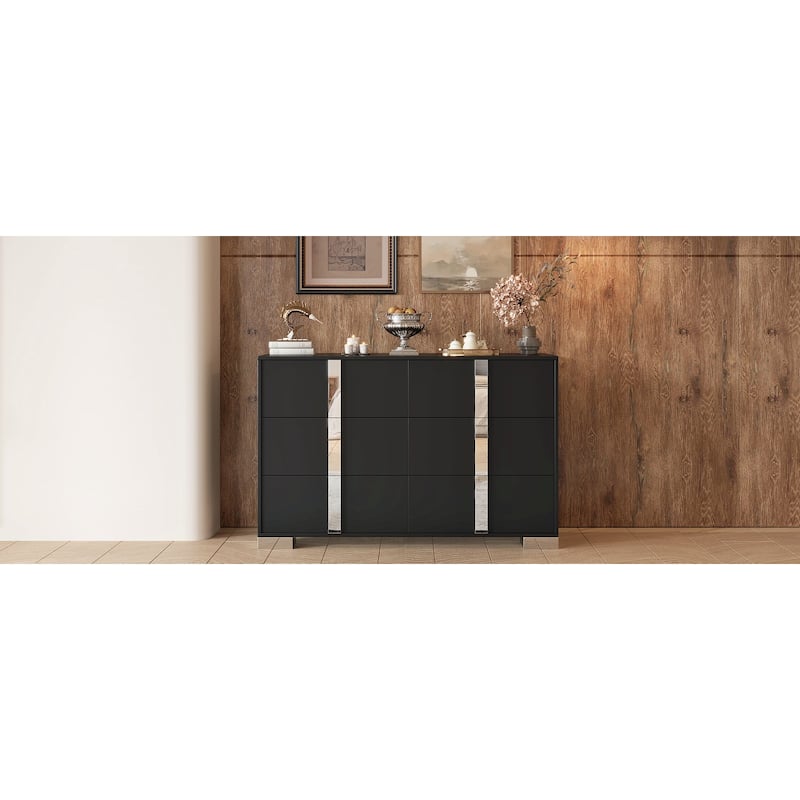 Elegant Modern Dresser With Metal Handle,Mirrored Storage Cabinet With 6 Drawers