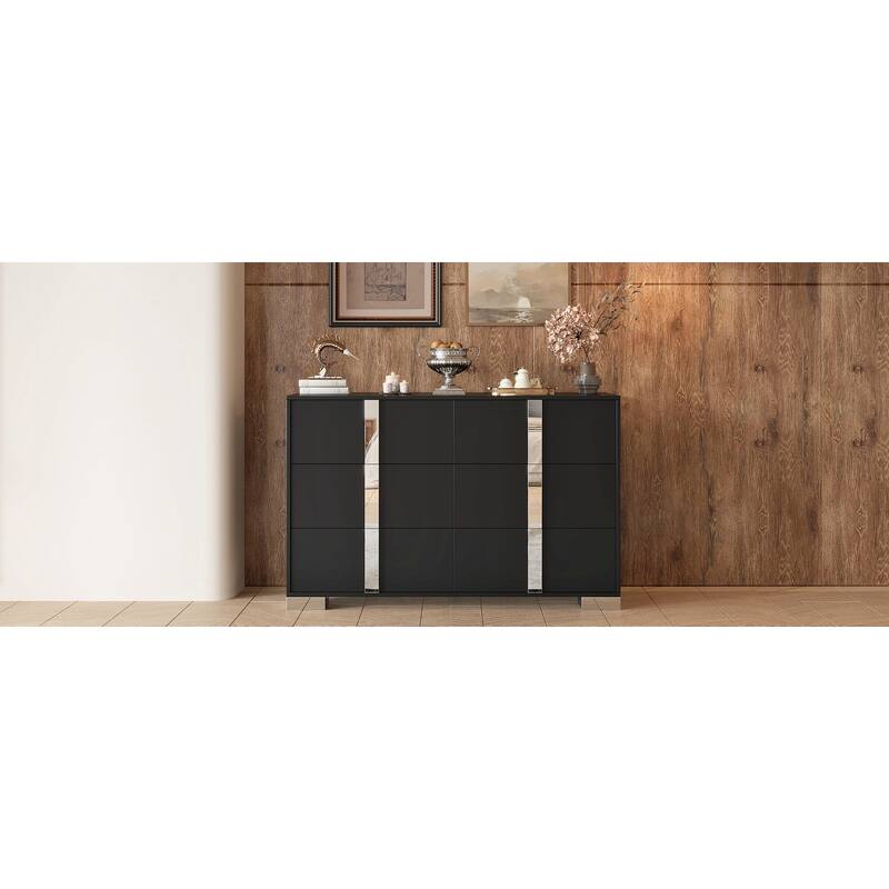 Roomfitters Elegant Mirrored Dresser with 6 Drawers and Metal Handle, Modern Storage Cabinet for Bedroom or Living Room