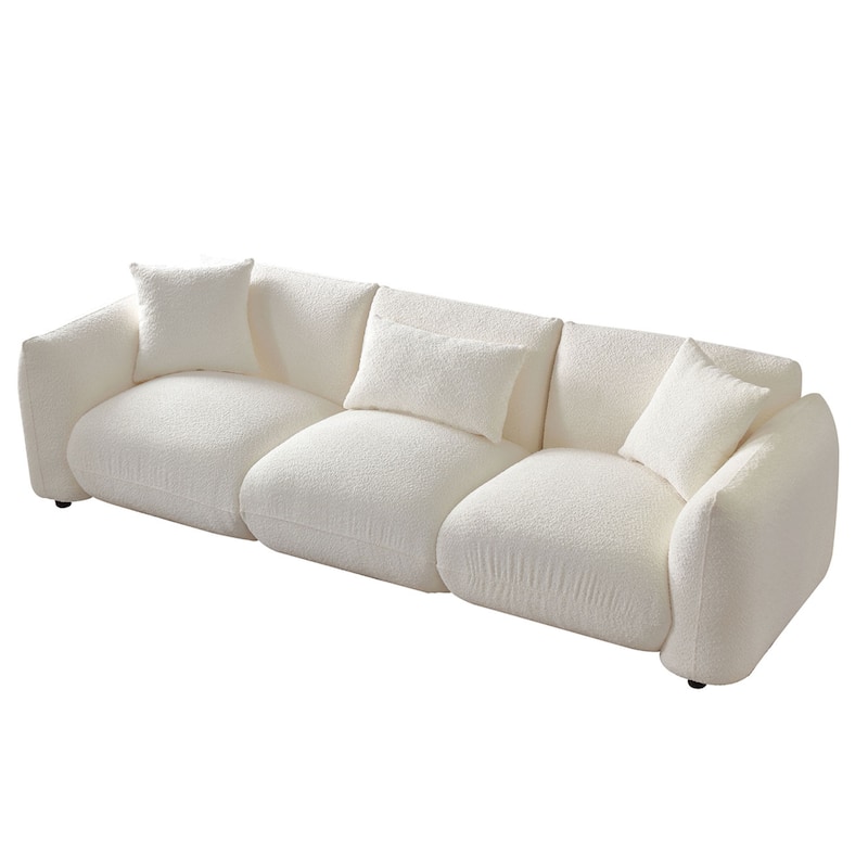 Upholstered Comfortable Soft Lamb Down White Sectional Sofa Couch with Ottoman