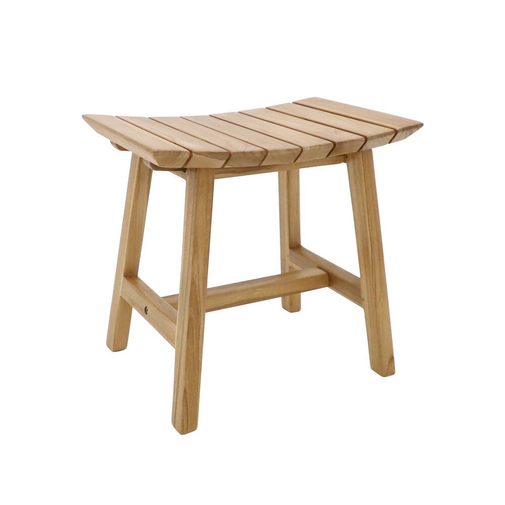 Nordic Style Natural Teak Shower and Bath Stool with Slatted Design - Beige - 11.8" L x 15.7" W x 17.7" H