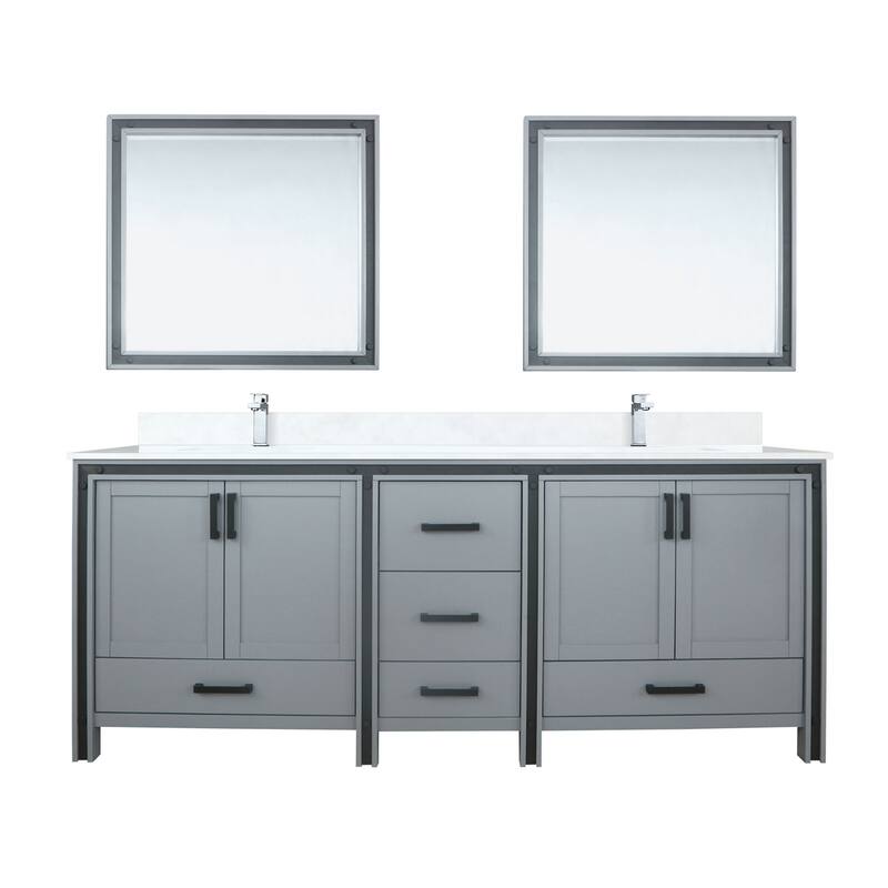 Ziva 84 in W x 22 in D White Double Bath Vanity, White Quartz Top, Faucet Set and 34 in Mirrors - 84 Inch - Dark Grey