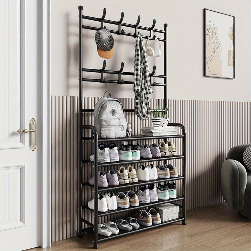 Black Simple Floorstanding Clothes and Hat Rack Perfect for