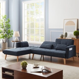 L Shape Linen Fabric Sectional Sofa Set Modern Sleeper Sofa Bed with ...