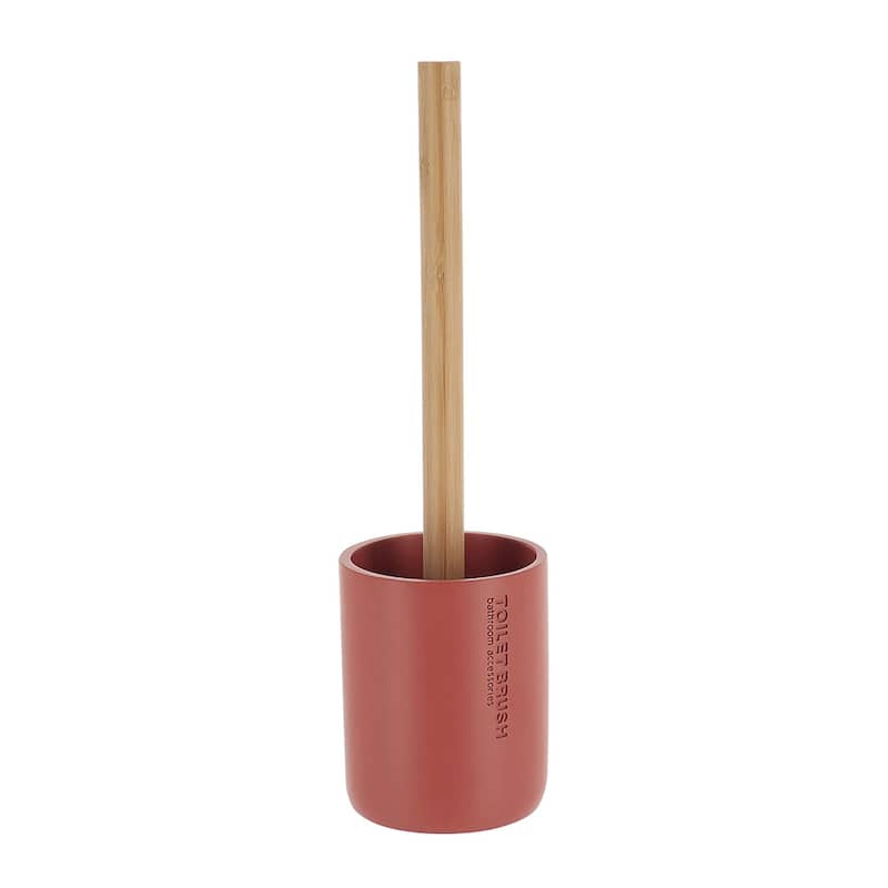 Chic Matte Toilet Brush Holder Set with Natural Bamboo Handle - 4 L x 4 W x 14.8 H