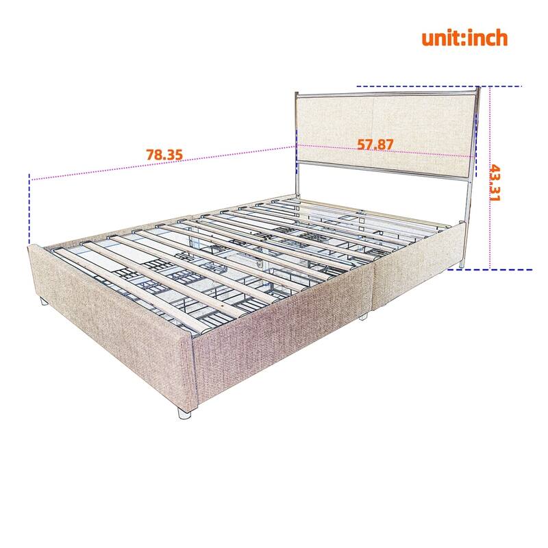 Classic Metal Platform bed with Four drawers