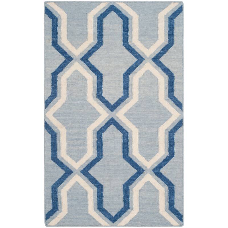 SAFAVIEH Hand-woven Moroccan Marissa Reversible Dhurrie Purple Wool Rug - 2'6" x 4' - Light Blue/Dark Blue