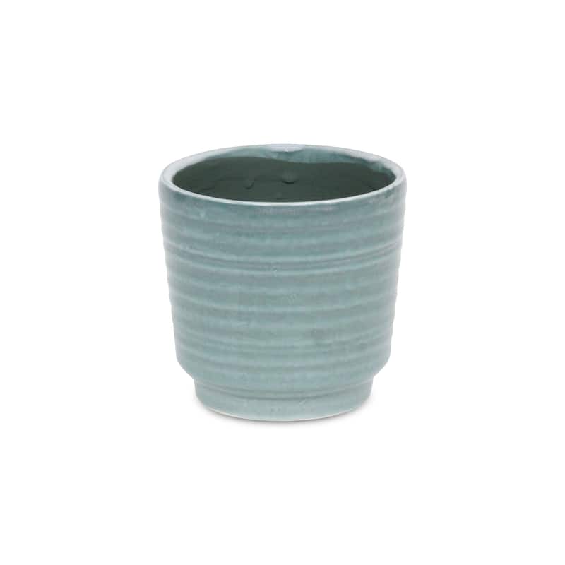 Celadon Gray Ceramic Rippled Planter