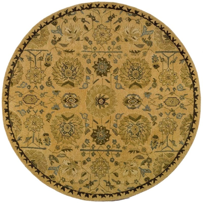 SAFAVIEH Handmade Taj Mahal Evdokija Traditional Oriental Wool Rug - 6' Round - Taupe/Multi