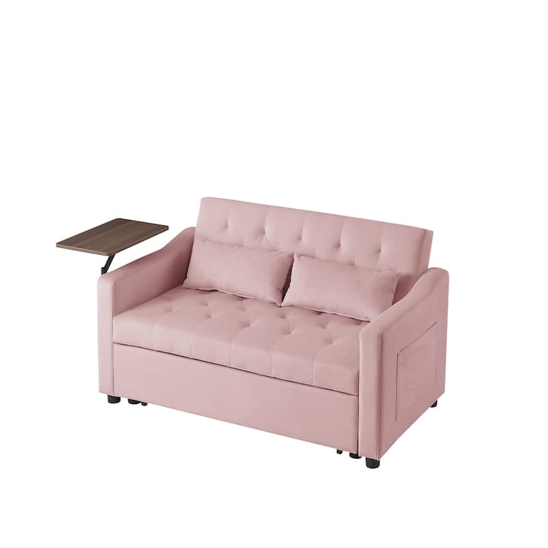 Velvet Pull Out Loveseat Sofa Convertible Sleeper Love Seat Bed w2 Pillow & 2 Pillows, Futon Sofa with 360掳 Swivel Shelves