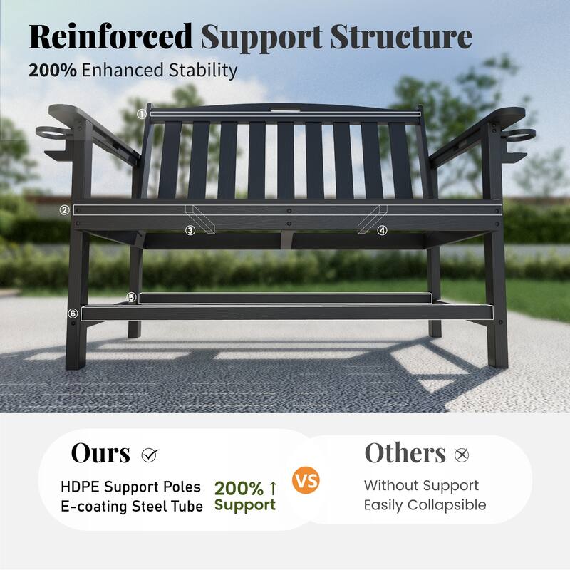 MAISON ARTS 50 Inch HDPE Outdoor Bench, All Weather 2 Seat Garden Bench with Reinforced Support Structure