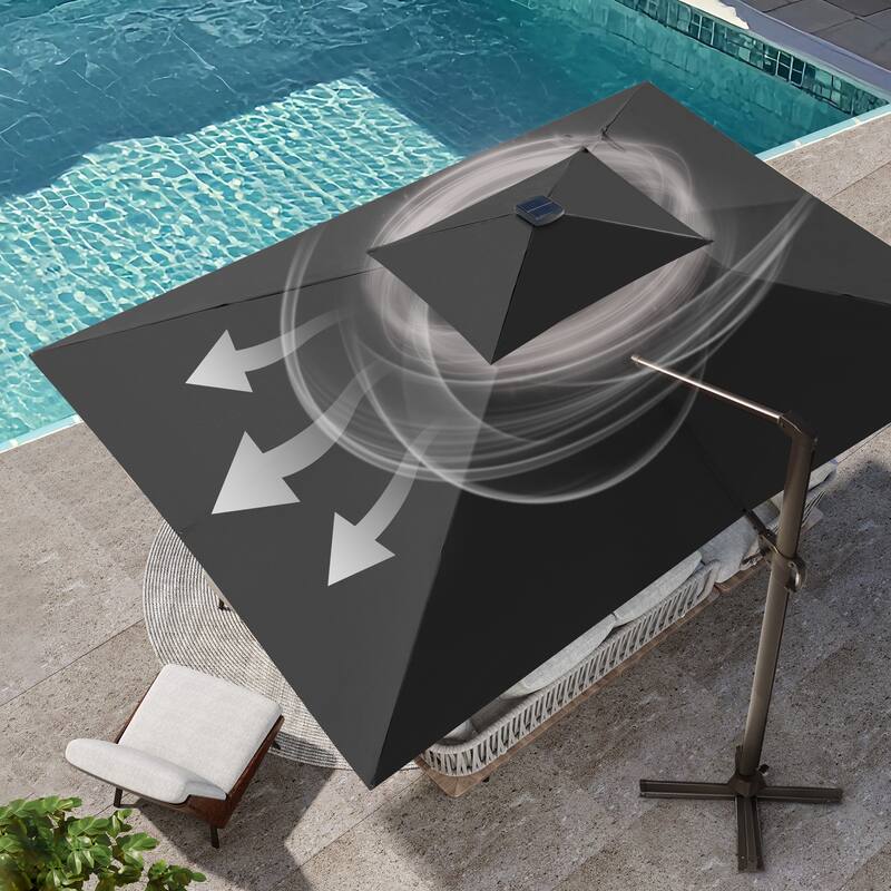 VredHom 9 x 11ft Outdoor Rectangular Dual Top Cantilever Patio Umbrella LED Light
