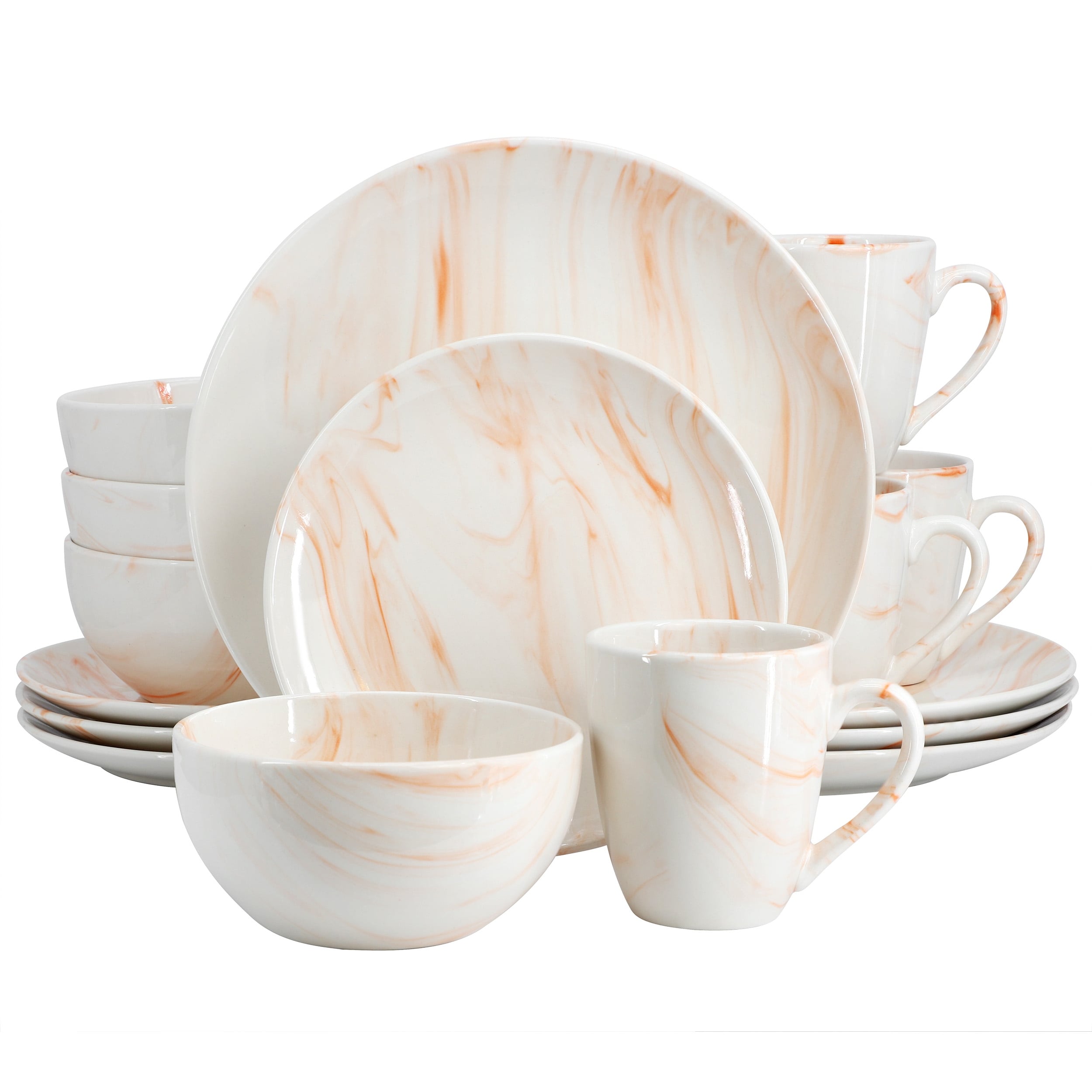 Elama Fine Marble 16 Piece Porcelain Dinnerware Set in Orange