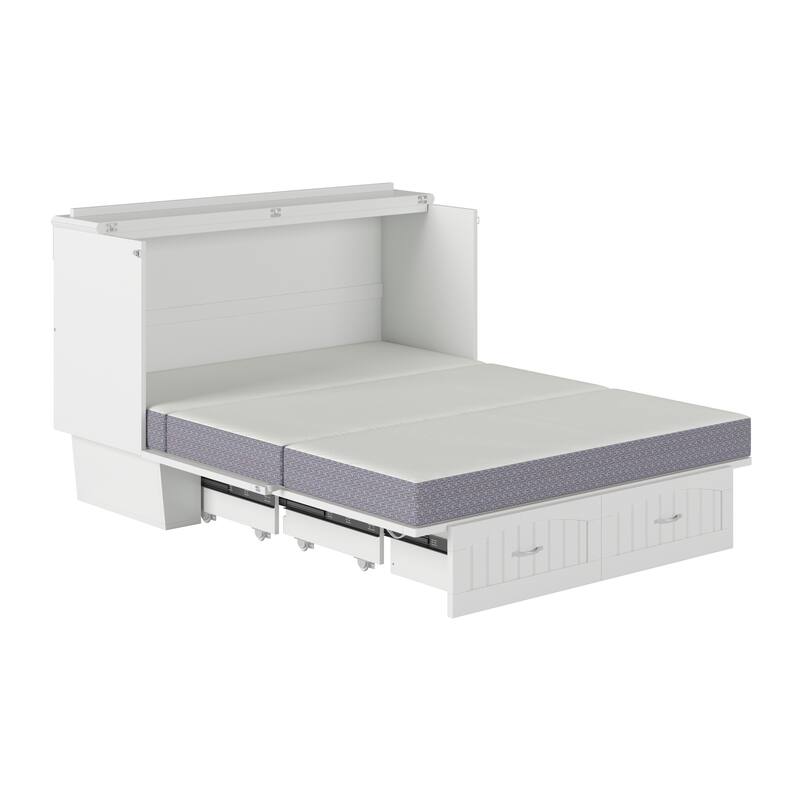 Sydney Queen Murphy Bed Chest with 6" Mattress, Storage Drawer & Built-In Charger in White
