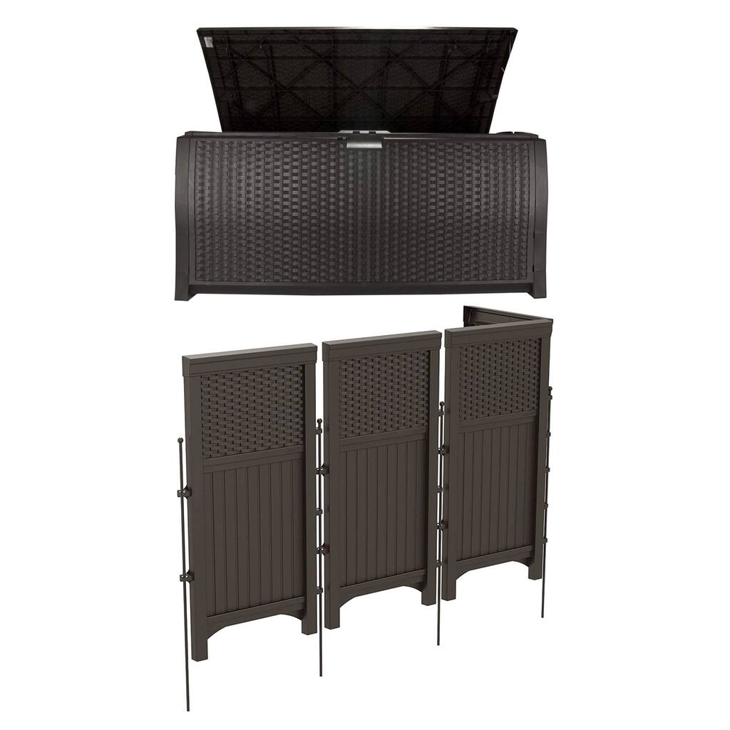 Suncast Backyard Patio Screen Gate w/ Backyard Patio Wicker Resin Storage Box - 26