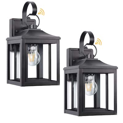 2 Pack 1-Light Matte Black Dusk to Dawn Outdoor Wall Lantern Sconce - 2 Pack